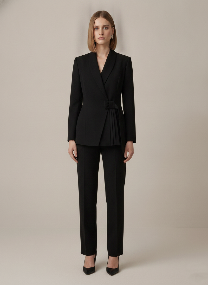 Avant-Garde Pleated Wrap Pantsuit