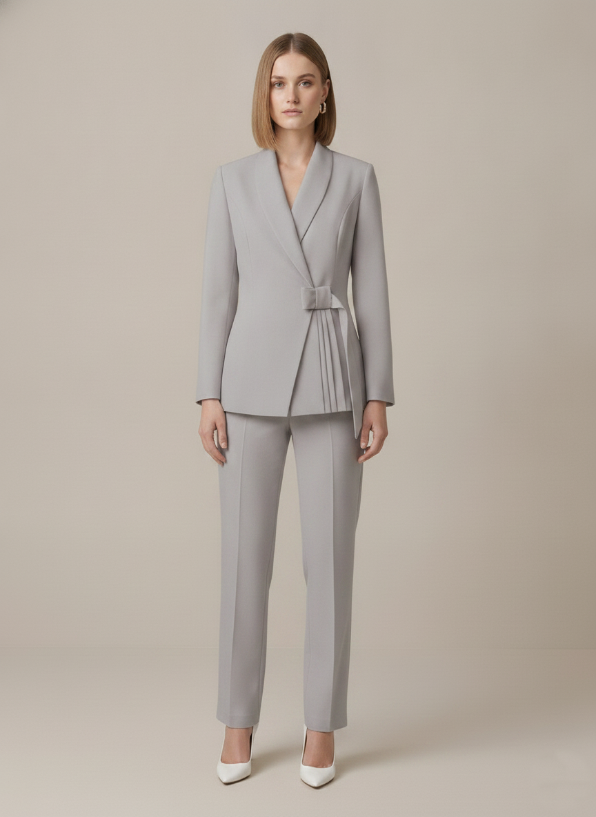 Avant-Garde Pleated Wrap Pantsuit