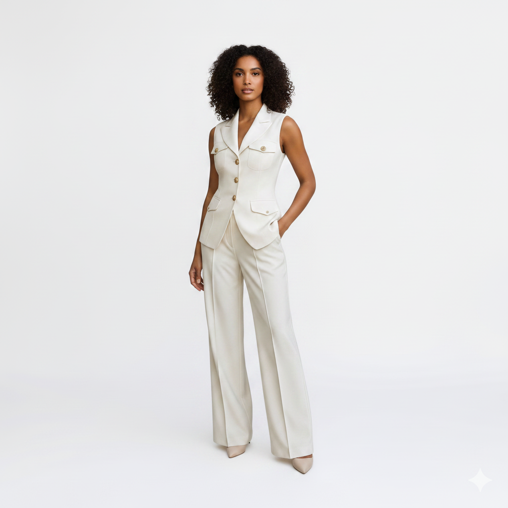 Luxury Tailored Vest & Wide-Leg Pantsuit