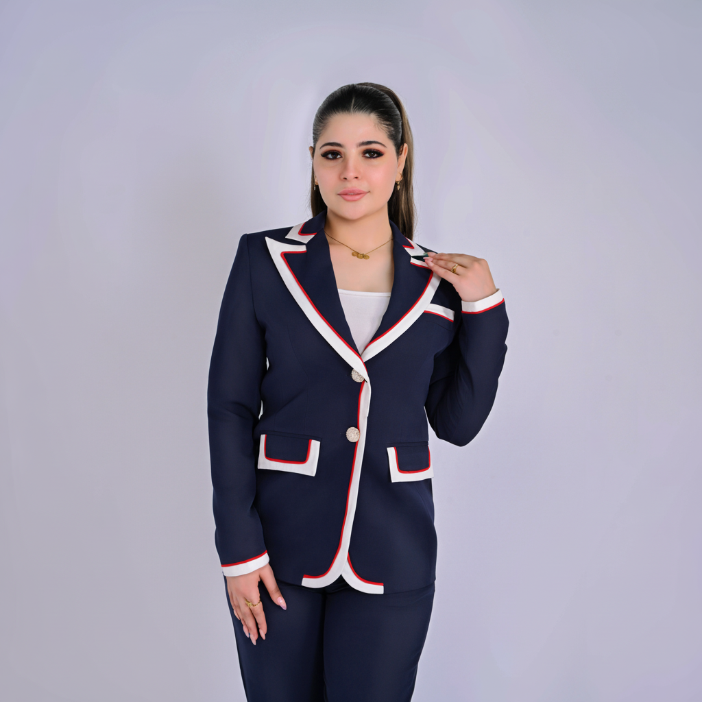 Two-Piece Suit with Contrast Piping